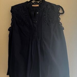 Twinset Milano Navy Blue Cotton Eyelet Sleeveless Blouse